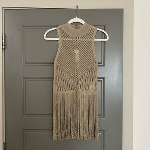 Zara Tan Fringe Knit Tank Top